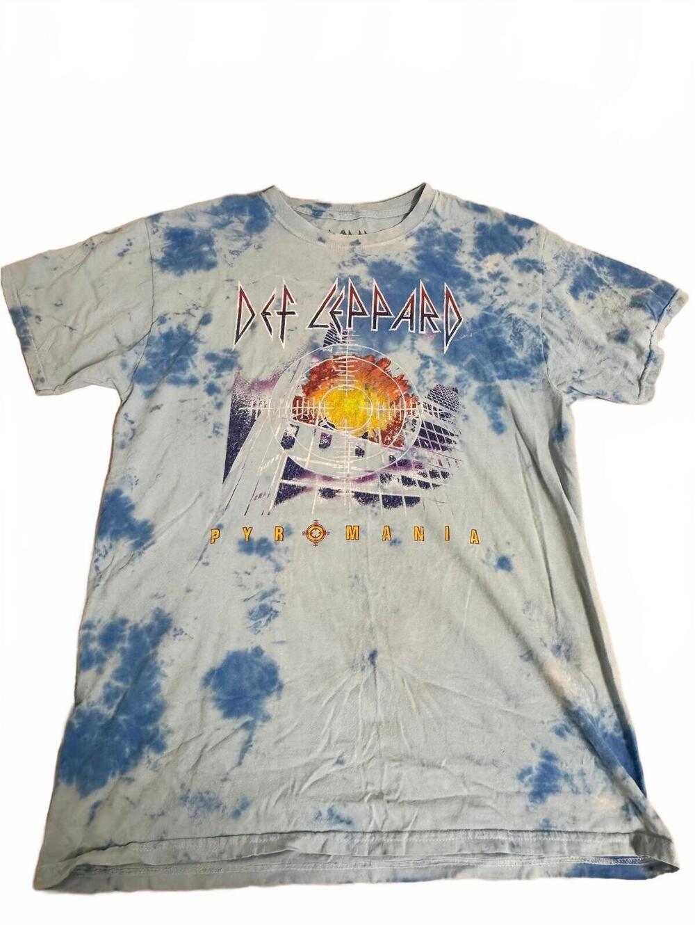 Def Leppard Pyromania Blue Tie Dye Graphic Band T-Shirt Size M